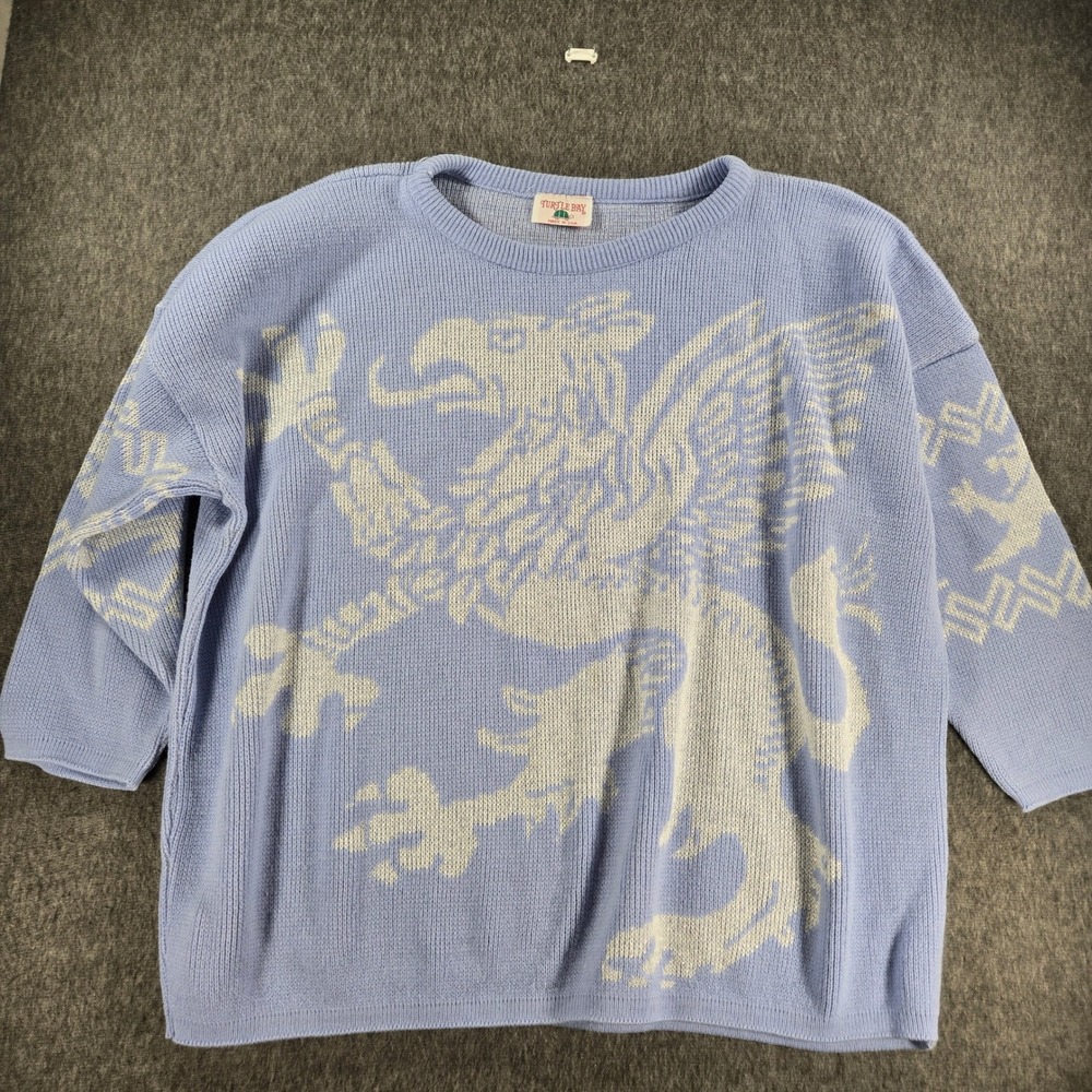 Vintage Turtle Bay Sweater Womens XL Blue Griffin Graphic Knit USA Made